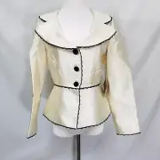 Womens Blazer Bergamo by EBI Size 6 Ivory w Black Lace Lined A1P