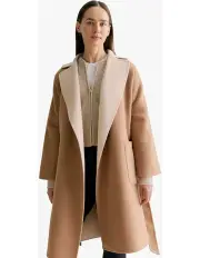 [Trenery] Double Faced Wool Contrast Wrap Coat in Dark Camel