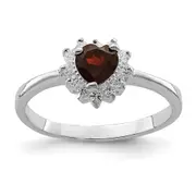 Sterling Silver Rhodium-plated Garnet u0026 CZ Heart Ring