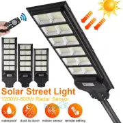 LED Solar Street Light Flood lights Outdoor IP65 with Pole+Remote Sensor Garden