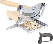 Manual Chinese Medicine Stainless Steel Radiused Bil Slicer Beef Jerky Meat Cutting Machine, Adjustable Thickness Baffle Wooden Base with Tray Cutter Sharpener for Medicine Pharmacy Kitchen Use