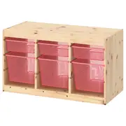 TROFAST storage combination with boxes, light white stained pine/light red, 93x44x53 cm