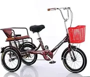3 Wheels 16 Inches Adult Tricycle with Shopping Basket Single Speed Bike Bicycle with Children Seat for Seniors Load 90kg Wine Red Cycling Pedalling