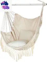 Hammock Chair, Hanging Rope Swing Seat with 2 Cushions,Macrame Hanging Chair Sid