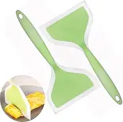 Heat-Resistant Wide Flat for Nonstick Cookware Flat Wide Pancake Shovel,Fish Spatula,Silicone Spatula,Medium Turner Silicone Pancakes Spatula (2packs Green)
