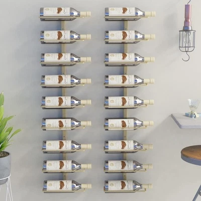 2x Wall-Mount Wine Rack 9 Bottles Holder Gold Iron Storage Bar Display Cellars