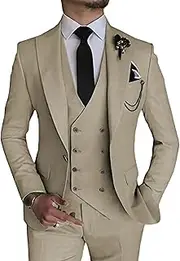 [JEShifangjiusu] Men's 3 Pieces 1 Button Tuxedo Blazer Elegant Single Slim Fit Breasted for Prom Wedding Party Stylish Suit Dress Set Vest Pants, Apricot, 3XL