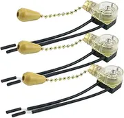 Ceiling Fan Pull Chain, 3Pcs Pull Chain Light Switch, Gold Ceiling Fan Pull Chain with ABS Shells & Brass Core, Replacement Modification Pull Chain Switch for Wall Light & More