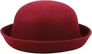 [Hiliby] Women's Hat Elegant Winter Elegant Adults Solid Hat Roll Up Brim Panama Bowler Hat Bucket Hat Mens Womens Classic Wool Round Bowler Hats Cap Men's Beach Hats