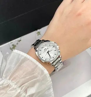COACH Boyfriend 晶鑽圈 白色錶盤 銀色不鏽鋼錶帶 石英 男士手錶 14503140