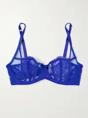 [Agent Provocateur] Agent Provocateur - Rozlyn Satin-trimmed Lace And Tulle Underwired Balconette Bra - Blue - 36E 36E Blue