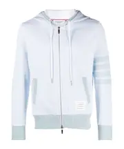 Thom Browne 4-Bar Striped Zip-Up Drawstring Hoodie 1,2,3,4,5 light blue