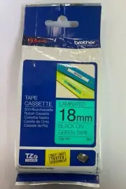 Brother P-Touch TZe-741 18mm Thermal Label Tape Plastic Black on Green 8m