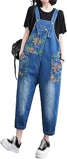 [LAI MENG FIVE CATS] Womens Denim Bib Pants Jumpsuits Adjustable Strap with Pockets Relaxed Overalls