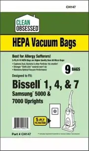 CH147 Bissell Style 1, 4, 7 Cloth HEPA Paper Bags, 9/pk fits bg1451T Powerforce