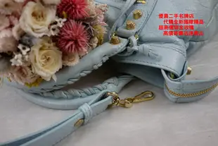 優買二手精品名牌店 BALENCIAGA 巴黎世家 GIANT TOWN 馬卡龍 藍 全皮 金釦 斜背包 肩背包 手拿包