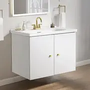 Simplus 600MM Bathroom Vanity Unit with Sink, Wall-Mounted Storage Cabinet with 15mm MDF Board Smooth Edges, Space-Saving Organizer Furniture for Home Bathroom Washroom