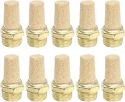 uxcell 3/8" PT Brass Pneumatic Muffler, 10 Pcs Protruding Sintered Exhaust Air Compressor Muffler Filters Solenoid Valve Fitting for Valves Cylinders Oil Tanks Air Tools, Golden