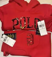 Polo Ralph Lauren Plaid-Logo Fleece Hoodie + Pants SET Size 4 Red NWT FREE SHIP