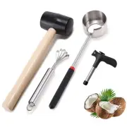 Coconut Opener Tool Set Stainless Steel Coconut Opener Kit Shell Opener Hamme...