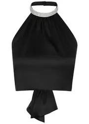 Nue Studio Kaia Black Halterneck Stretch-silk Satin top - XS XS