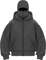 [Generic] Casual Mens Cotton Cool Hoodies Balaclava Double Hooded Pullover Hiking Sweatshirts Sport Fitted Full Zip Jackets Streetwear Chic New