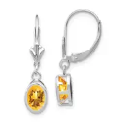 14k White Gold Citrine Oval Leverback Earrings