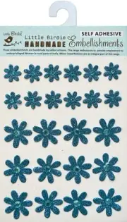 Little Birdie Glitter Jeweled Florets Sticker 24/Pkg-Blue FLORET1-71461