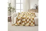 Dreamaker Checkered Plush Heated Throw Chai & Cream - 180 x 200cm