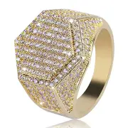 3PC Gold Hip Hop Hexagon Finger Ring Micro Zircon Gemstone Gold Silver Plated Rings for Men