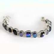 Offerings Sajen SS Blue Titanium Backed Clear & Frosted Crystal Quartz Bracelet