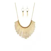 Paparazzi Metallic Mane Gold Necklace With Matching Earrings NWT