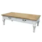 French Provincial Two Drawers Coffee Table in White with Natural Top