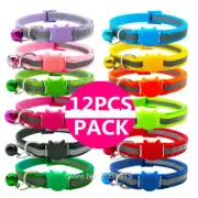12x Set Cat Kitten Collar Quick Release Buckle Bell Reflective Adjustable Collar