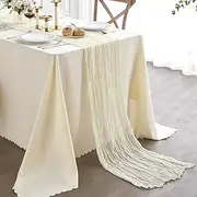 Nialnant Beige Cheesecloth Table Runner 120 Inches Long for Wedding, Ivory Gauze Cloth Bridal Boho Runners, Baby Shower Birthday Party Decorations