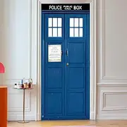Cjzyy 3D Self Adhesive Door Murals Peel and Stick Decor Stickers Police Box Blue UK Tardis Giant Fantasy Art Canvas Wallpaper Removable Art Poster -90x200cm