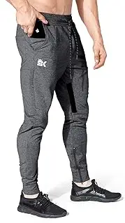 [BROKIG] Men Stripe Gym Joggers Pants, Causal Slim fit Tapered Workout Training Sweatpants with Zipper Pocket