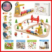 55PCS Wooden Train Set with Crane - Compatible with Major Brand Tracks for Kids