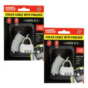 Ozoffer 2X Padlock 3-Digit Combination With 2.5mm Coiled Braided Steel Cable 1m