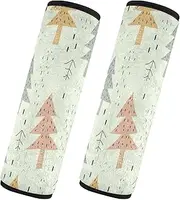 Car Seat Belt Pads Set of 2 Soft Unique Auto Seatbelt Shoulder Pad Camera Bag Strap Cover Car Accessories for Adults and Kids S Red Yellow Christmas Cartoon Trees