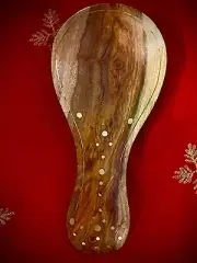 NWT ANTHROPOLOGIE Wooden SPOON REST GOLD Spattered 9.5 X 4.5"
