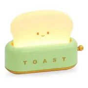 Cute Toast Lamp, Smile Face Night Light, LED Dimmable Bread Light, Rechargeable Desk Decor Lamp with Timer, Sleep Lamp for Bedroom Bedside Decorations, Aesthetic Gifts for Teen Girls, Green