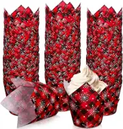 Whaline 200Pcs Christmas Plaid Tulip Cupcake Liners Plaid Snowflake Muffin Tu...