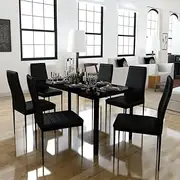 Seven Piece Dining Table Set Black Modern Furniture Dining Room Kitchen Decor