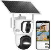 2K Dual Lens Solar Security Camera Wireless Outdoor, 360° PTZ, Floodlight &
