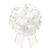 16 Inch Large Pull Bow Metallic Car Ribbon with Gold Edge for Wrapping, White