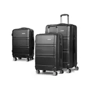 Wanderlite 3pc Luggage Trolley Set Suitcase Travel TSA - Black