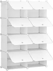 8 Tier Shoe Rack, Shoe Storage Cabinet with Flip Drawers, Plastic Shoe Shelves Organizer for Closet Hallway Bedroom Entryway, White