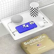 BedShelfie Bedside Shelf for Bunk Bed & Top Bunk, College Dorm Room Essentials, Clip On Nightstand, Bed Side Table Tray Organizer - Cable Catch, White