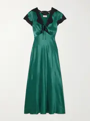 [RIXO] RIXO - Amari Lace-trimmed Satin Midi Dress - Green - UK 18 UK 18 Green